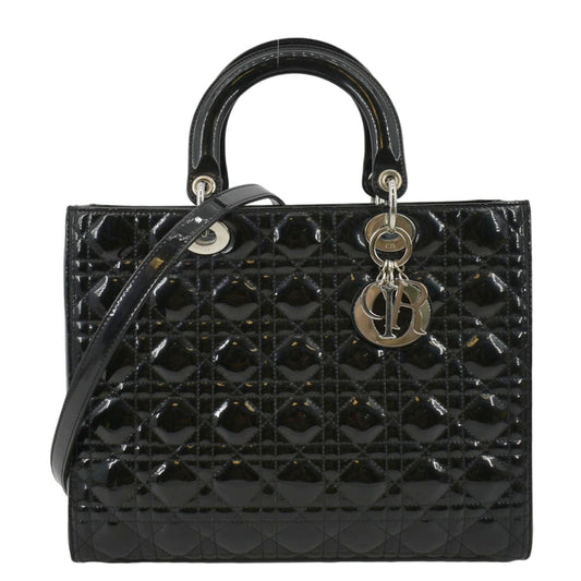 CHRISTIAN DIOR Lady Dior Large Quilted Patent Leather Shoulder Bag Black Rovelle Bags