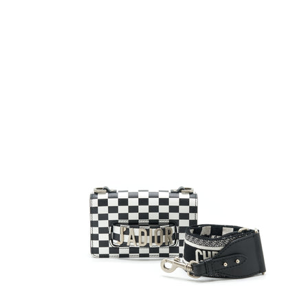 Dior Mini J’adior Flap Purse Black/ White With Wide Shoulder Strap Rovelle Bags