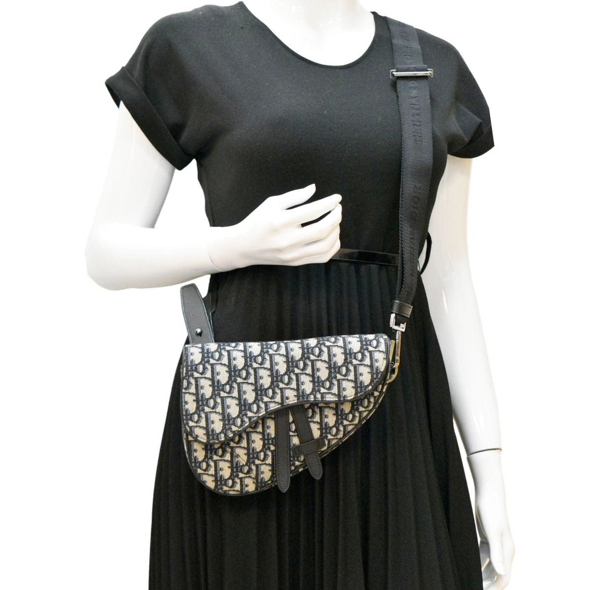 CHRISTIAN DIOR Saddle Oblique Jacquard Belt Crossbody Bag Navy Blue Rovelle Bags