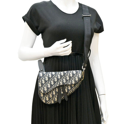 CHRISTIAN DIOR Saddle Oblique Jacquard Belt Crossbody Bag Navy Blue Rovelle Bags