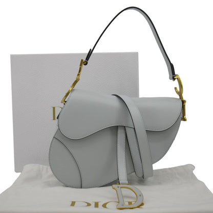 CHRISTIAN DIOR Saddle Smooth Calfskin Leather Satchel Bag Placid Blue Rovelle Bags