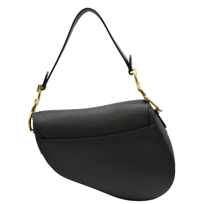 CHRISTIAN DIOR Saddle Grained Leather Satchel Shoulder Bag Black Rovelle Bags