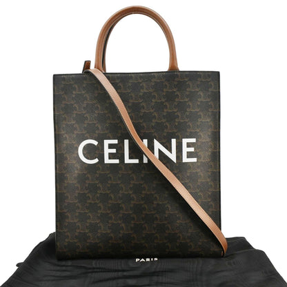 CELINE Triomphe Vertical Cabas Small Canvas Shoulder Bag Black