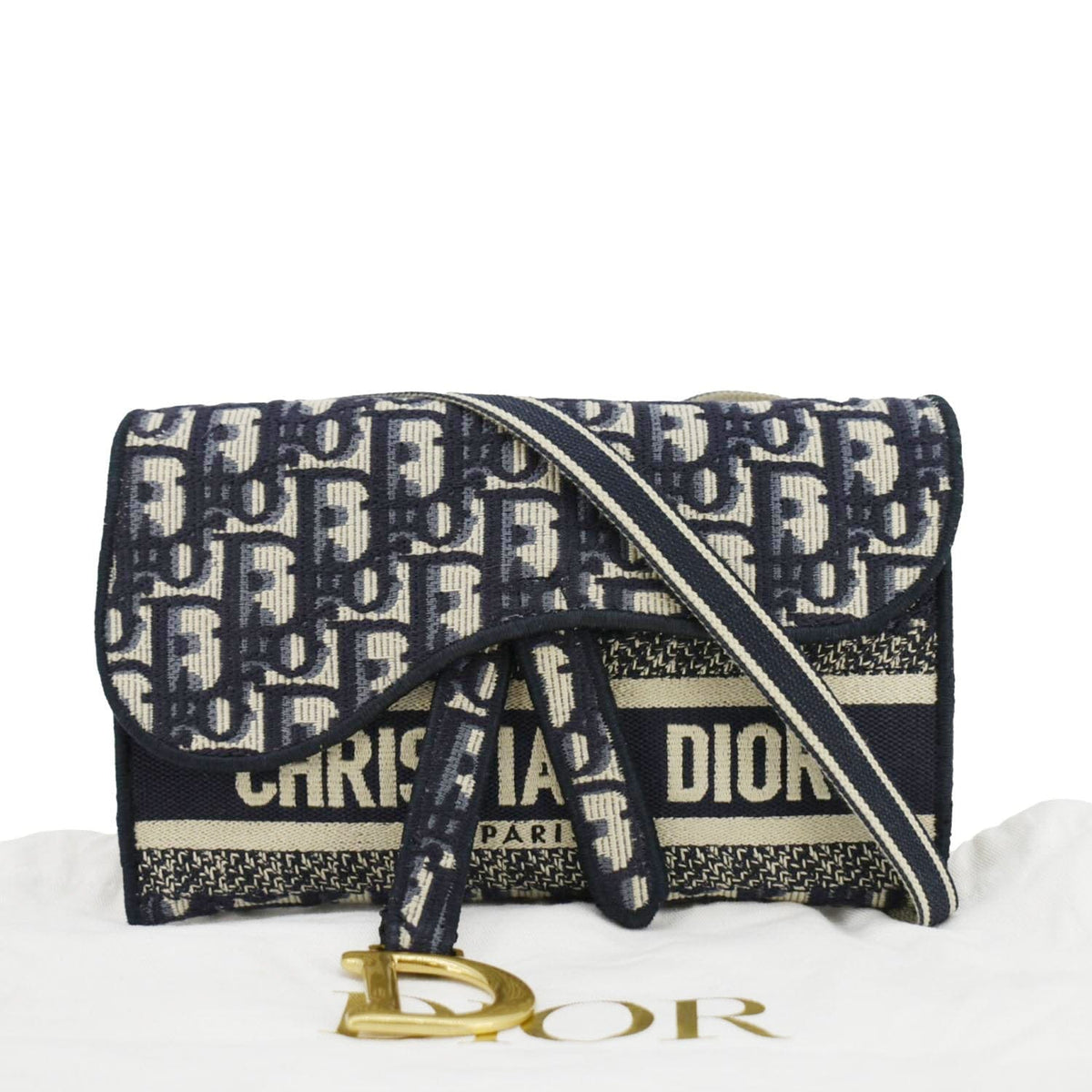 CHRISTIAN DIOR Saddle Slim Oblique Canvas Crossbody Bag Navy Blue Rovelle Bags