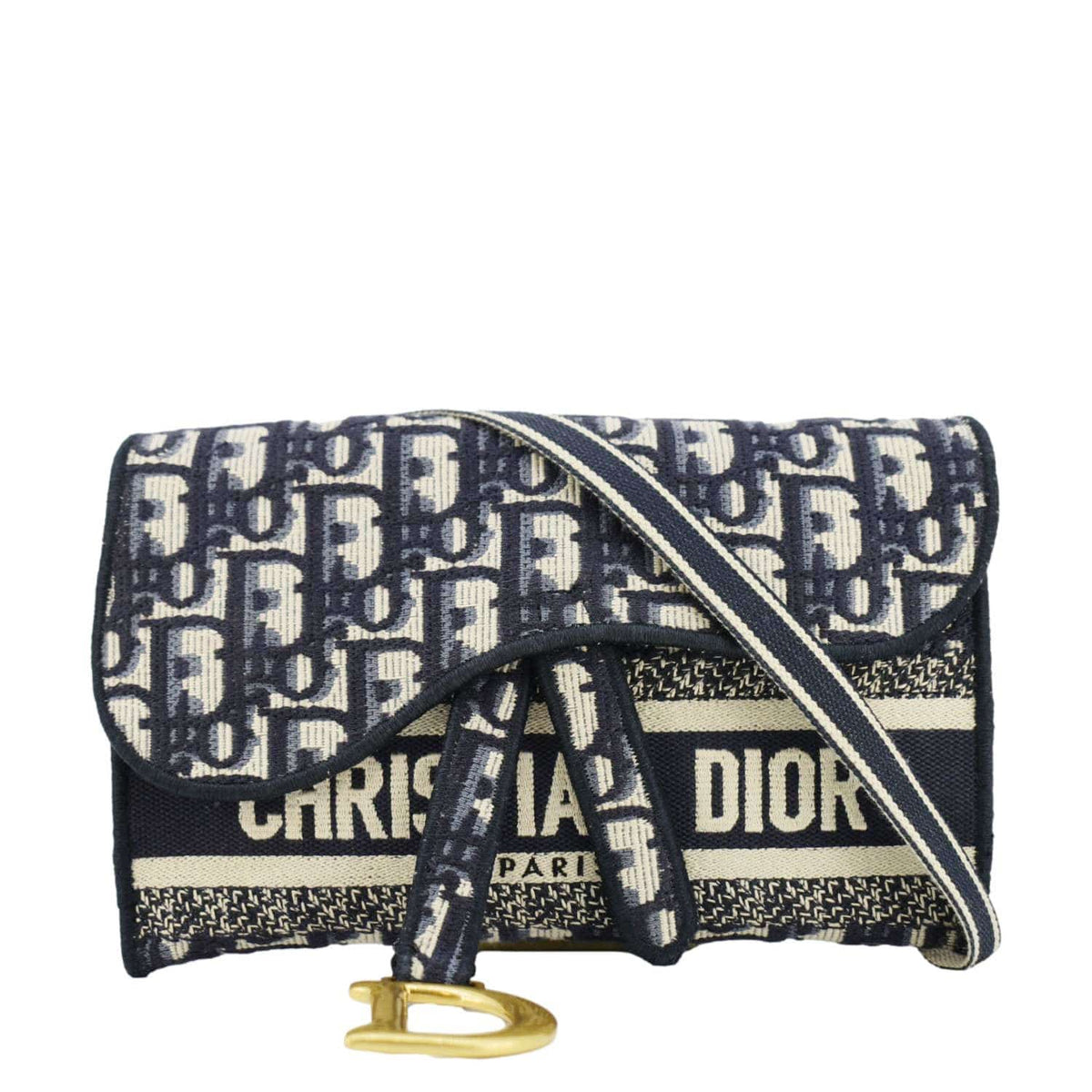 CHRISTIAN DIOR Saddle Slim Oblique Canvas Crossbody Bag Navy Blue Rovelle Bags