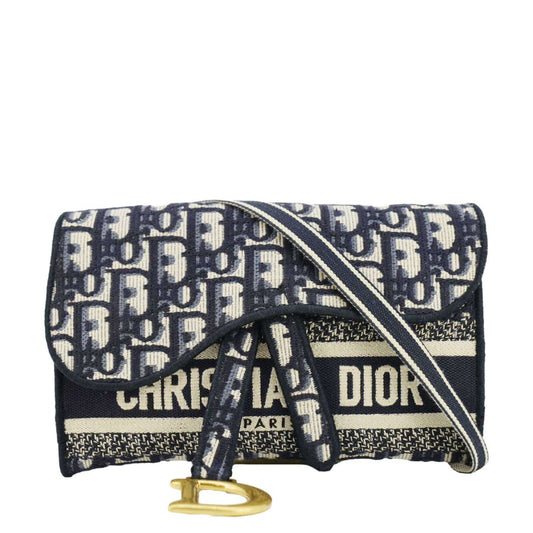 CHRISTIAN DIOR Saddle Slim Oblique Canvas Crossbody Bag Navy Blue Rovelle Bags