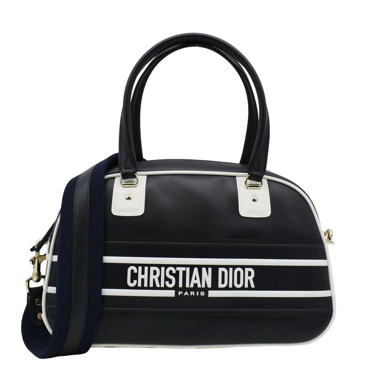 CHRISTIAN DIOR Vibe Zip Bowling Medium Leather Shoulder Bag Navy Blue Rovelle Bags