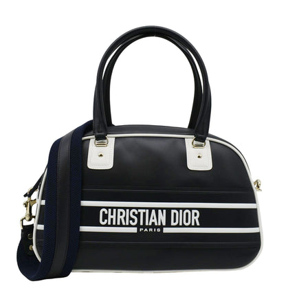 CHRISTIAN DIOR Vibe Zip Bowling Medium Leather Shoulder Bag Navy Blue Rovelle Bags