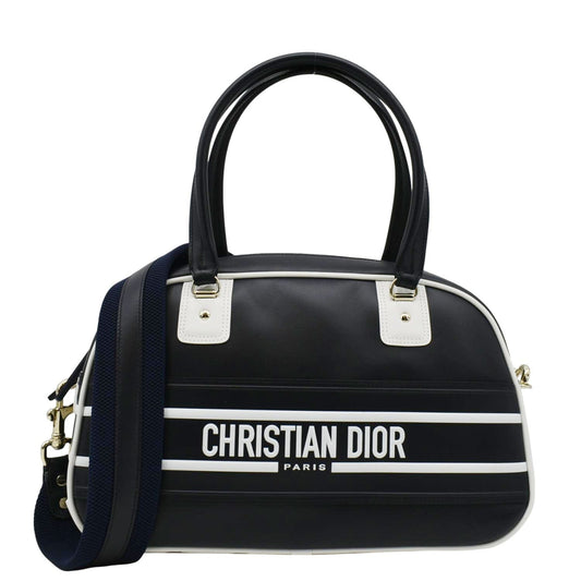 CHRISTIAN DIOR Vibe Zip Bowling Medium Leather Shoulder Bag Navy Blue Rovelle Bags