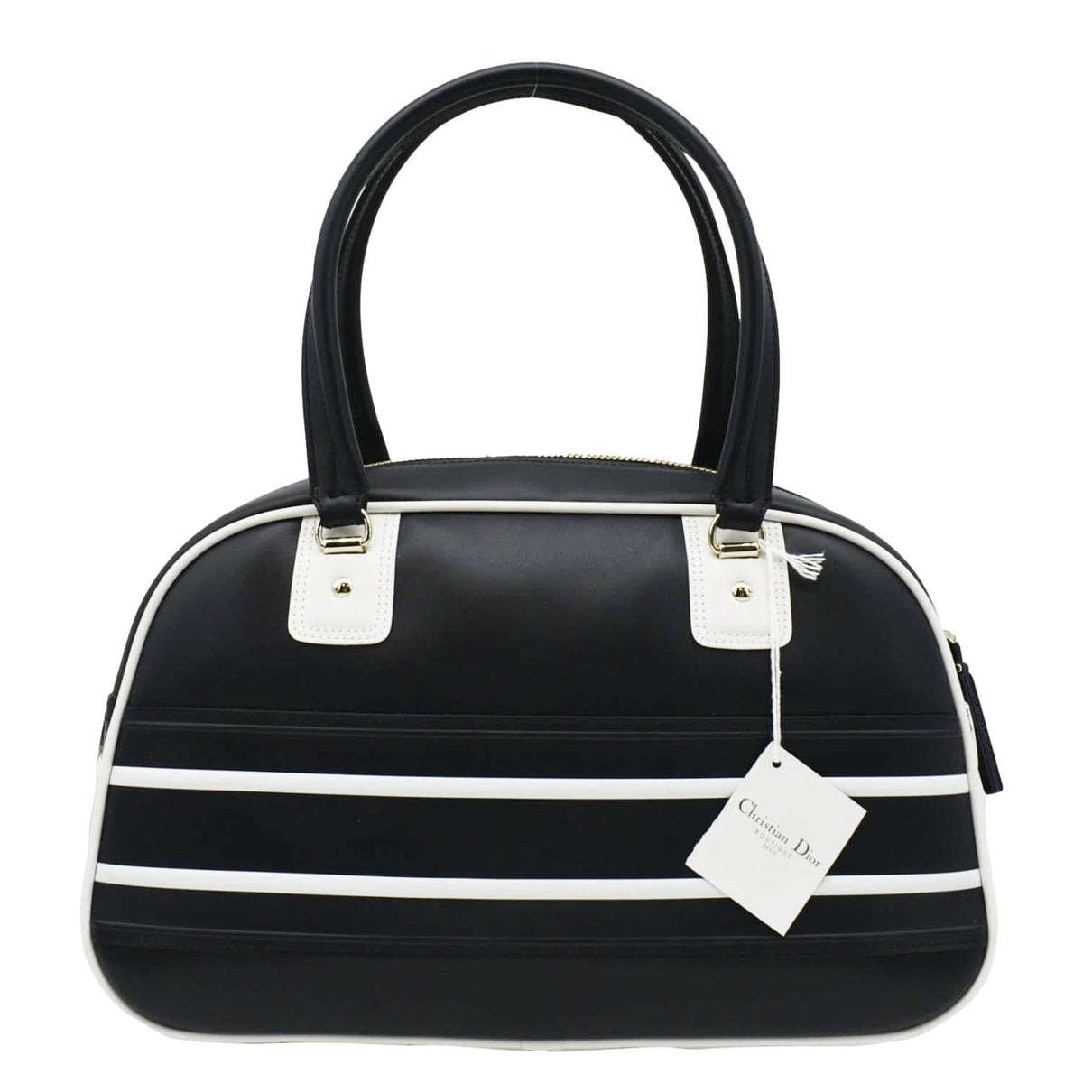 CHRISTIAN DIOR Vibe Zip Bowling Medium Leather Shoulder Bag Navy Blue Rovelle Bags