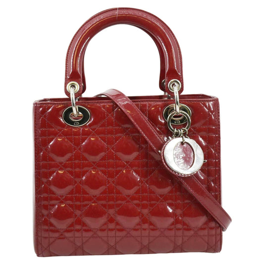 CHRISTIAN DIOR Medium Lady Dior Leather Shoulder Bag Red Rovelle Bags