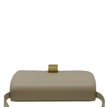 CELINE Classic Box Medium Leather Flap Shoulder Bag Greige