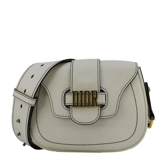 CHRISTIAN DIOR D Fence Calfskin Leather Saddle Bag White Rovelle Bags