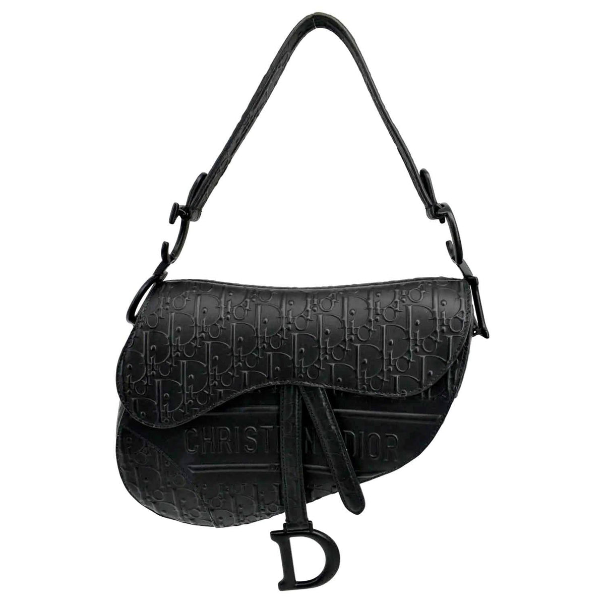 CHRISTIAN DIOR Saddle Oblique Embossed Calfskin Satchel Bag Black Rovelle Bags