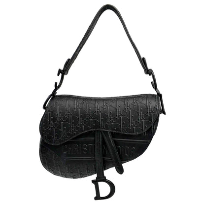 CHRISTIAN DIOR Saddle Oblique Embossed Calfskin Satchel Bag Black Rovelle Bags