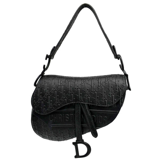 CHRISTIAN DIOR Saddle Oblique Embossed Calfskin Satchel Bag Black Rovelle Bags