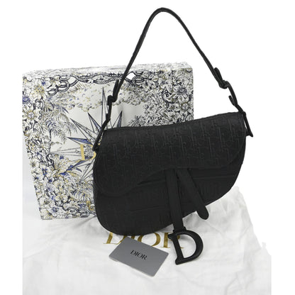 CHRISTIAN DIOR Saddle Oblique Embossed Calfskin Satchel Bag Black Rovelle Bags