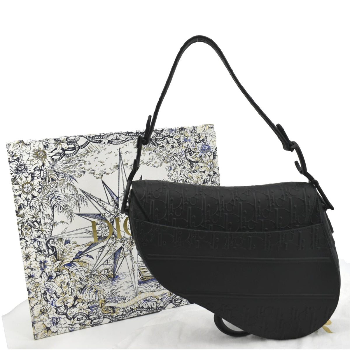 CHRISTIAN DIOR Saddle Oblique Embossed Calfskin Satchel Bag Black Rovelle Bags