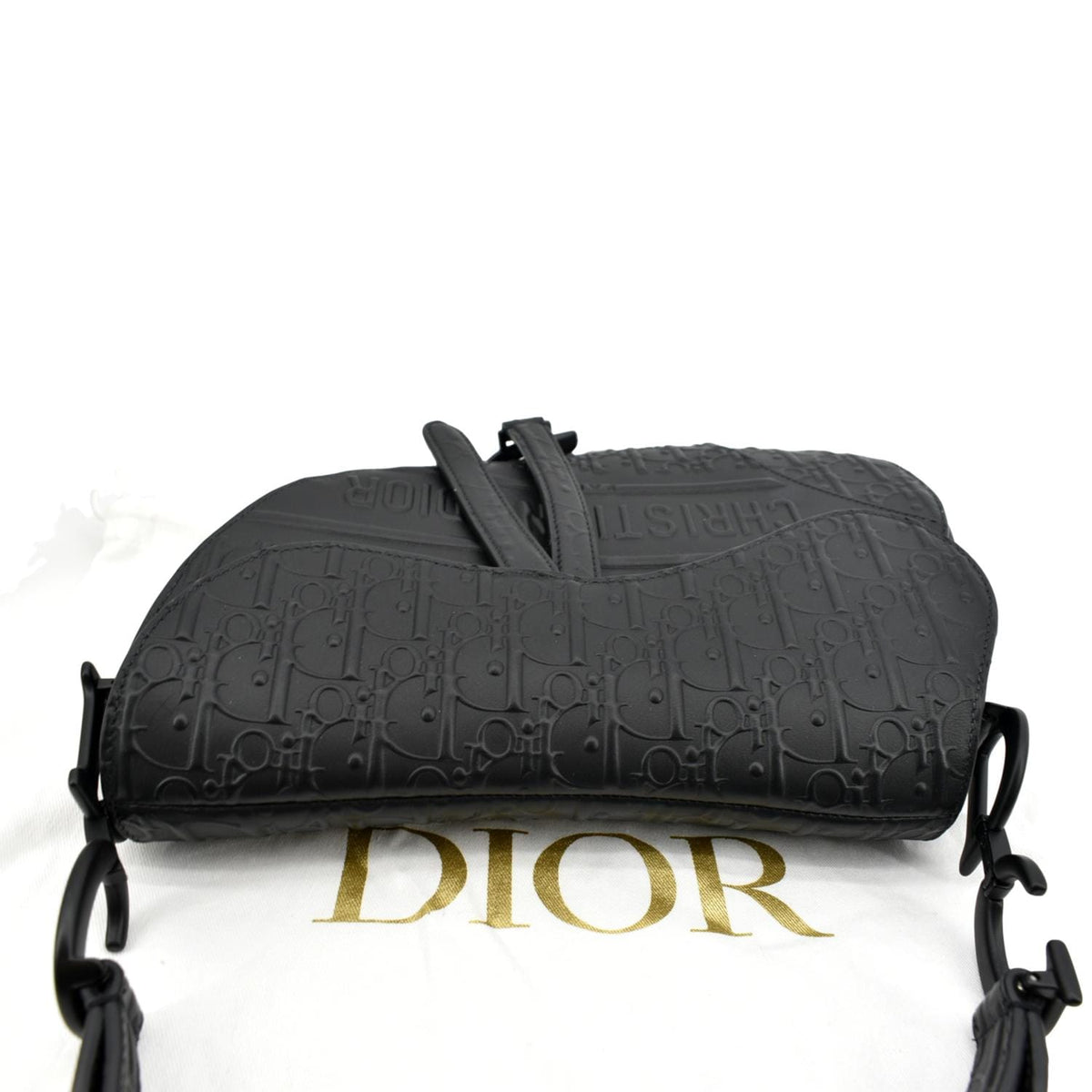 CHRISTIAN DIOR Saddle Oblique Embossed Calfskin Satchel Bag Black Rovelle Bags