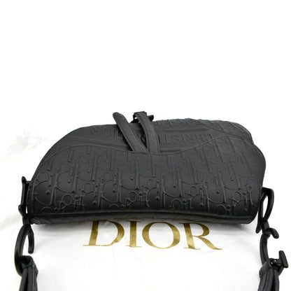 CHRISTIAN DIOR Saddle Oblique Embossed Calfskin Satchel Bag Black Rovelle Bags