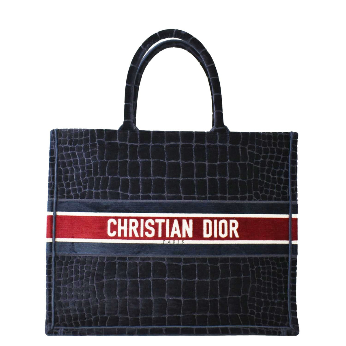 CHRISTIAN DIOR Large Book Embossed Velvet Tote Bag Navy Rovelle Bags