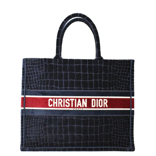 CHRISTIAN DIOR Large Book Embossed Velvet Tote Bag Navy Rovelle Bags