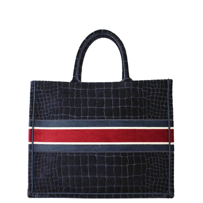 CHRISTIAN DIOR Large Book Embossed Velvet Tote Bag Navy Rovelle Bags