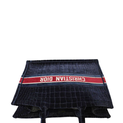 CHRISTIAN DIOR Large Book Embossed Velvet Tote Bag Navy Rovelle Bags