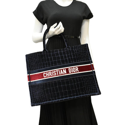 CHRISTIAN DIOR Large Book Embossed Velvet Tote Bag Navy Rovelle Bags
