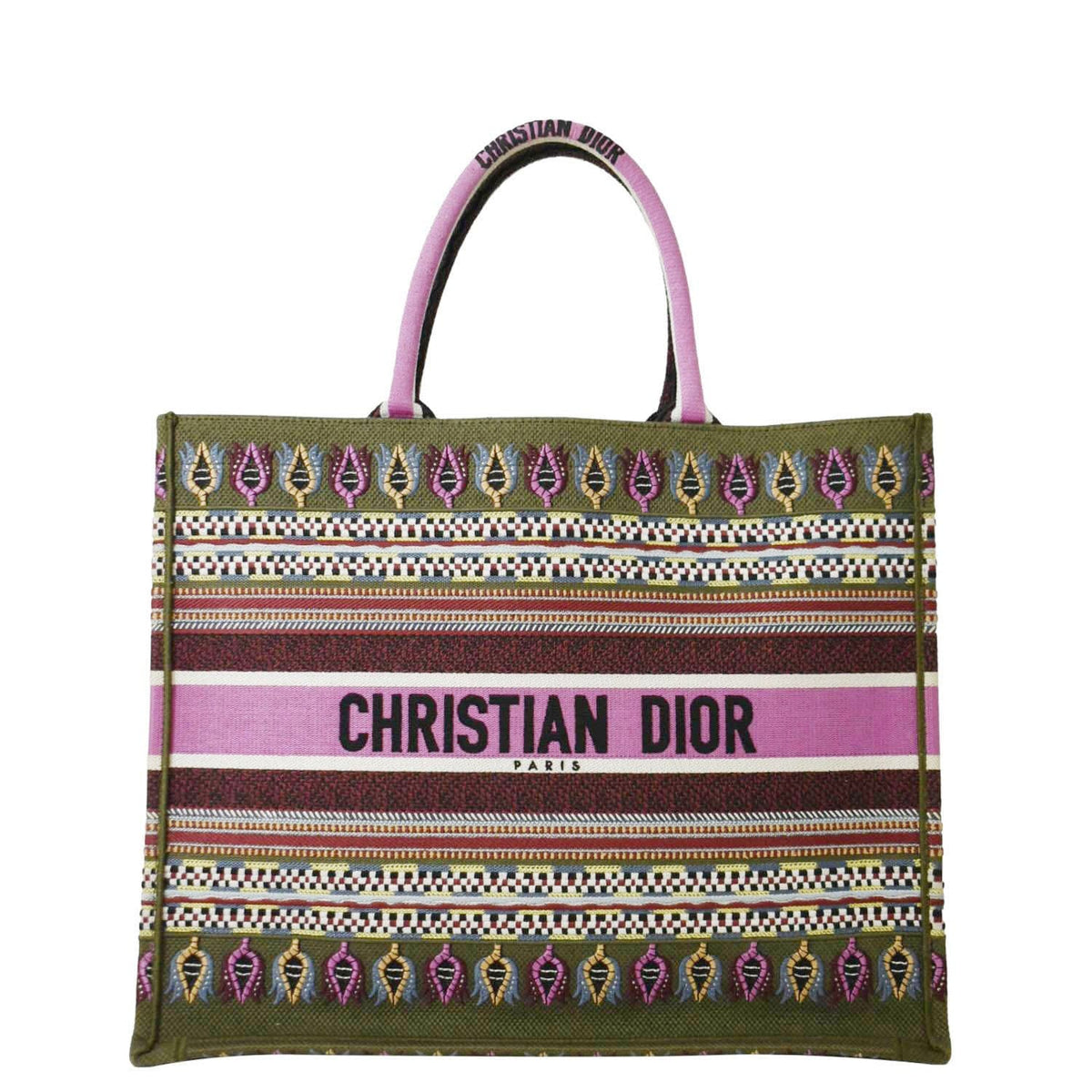 CHRISTIAN DIOR Large Book Embroidered Canvas Tote Bag Pink Rovelle Bags