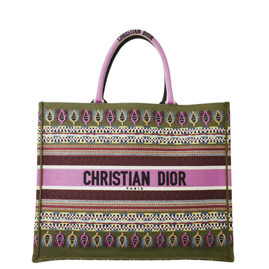 CHRISTIAN DIOR Large Book Embroidered Canvas Tote Bag Pink Rovelle Bags