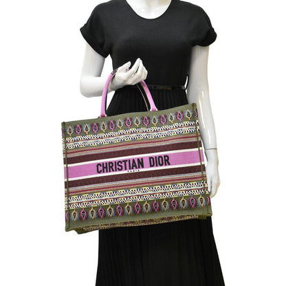 CHRISTIAN DIOR Large Book Embroidered Canvas Tote Bag Pink Rovelle Bags