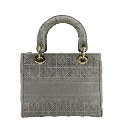 Christian Dior Lady Dior D-Lite Embroidered Cannage Canvas Shoulder Bag Gray Rovelle Bags
