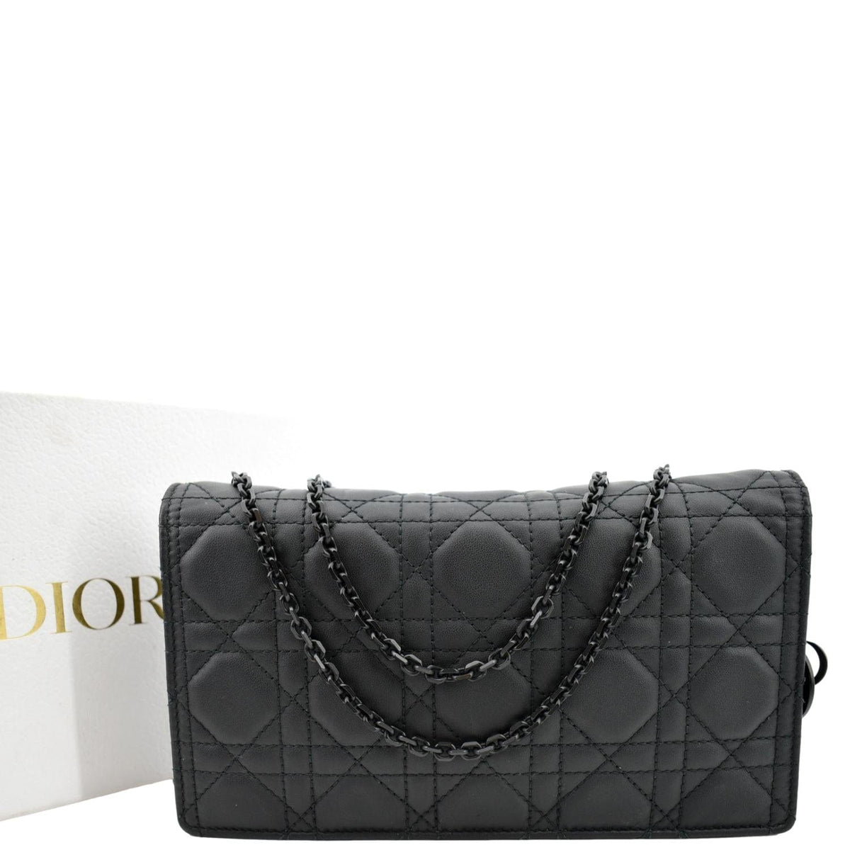CHRISTIAN DIOR Lady Dior Cannage Leather Crossbody Chain wallet Black Rovelle Bags
