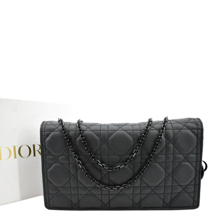 CHRISTIAN DIOR Lady Dior Cannage Leather Crossbody Chain wallet Black Rovelle Bags