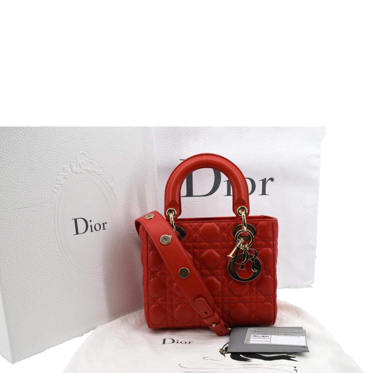 CHRISTIAN DIOR MY ABCDior Small Cannage Lambskin Leather Shoulder Bag Red Rovelle Bags