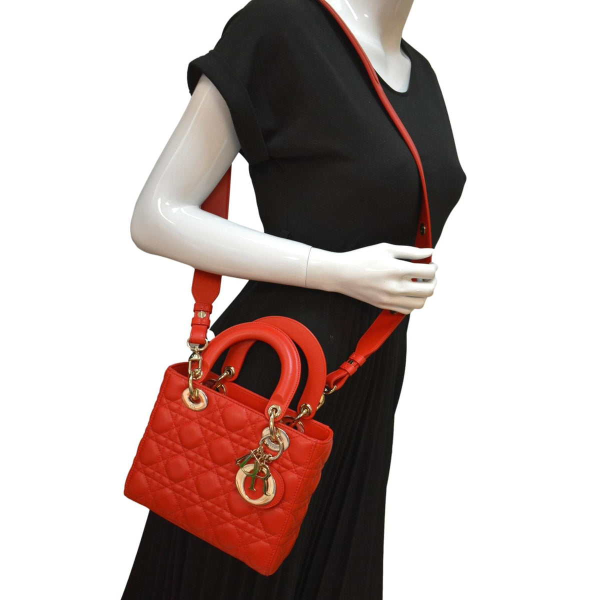 CHRISTIAN DIOR MY ABCDior Small Cannage Lambskin Leather Shoulder Bag Red Rovelle Bags