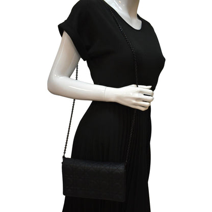 CHRISTIAN DIOR Lady Dior Cannage Leather Crossbody Chain wallet Black Rovelle Bags