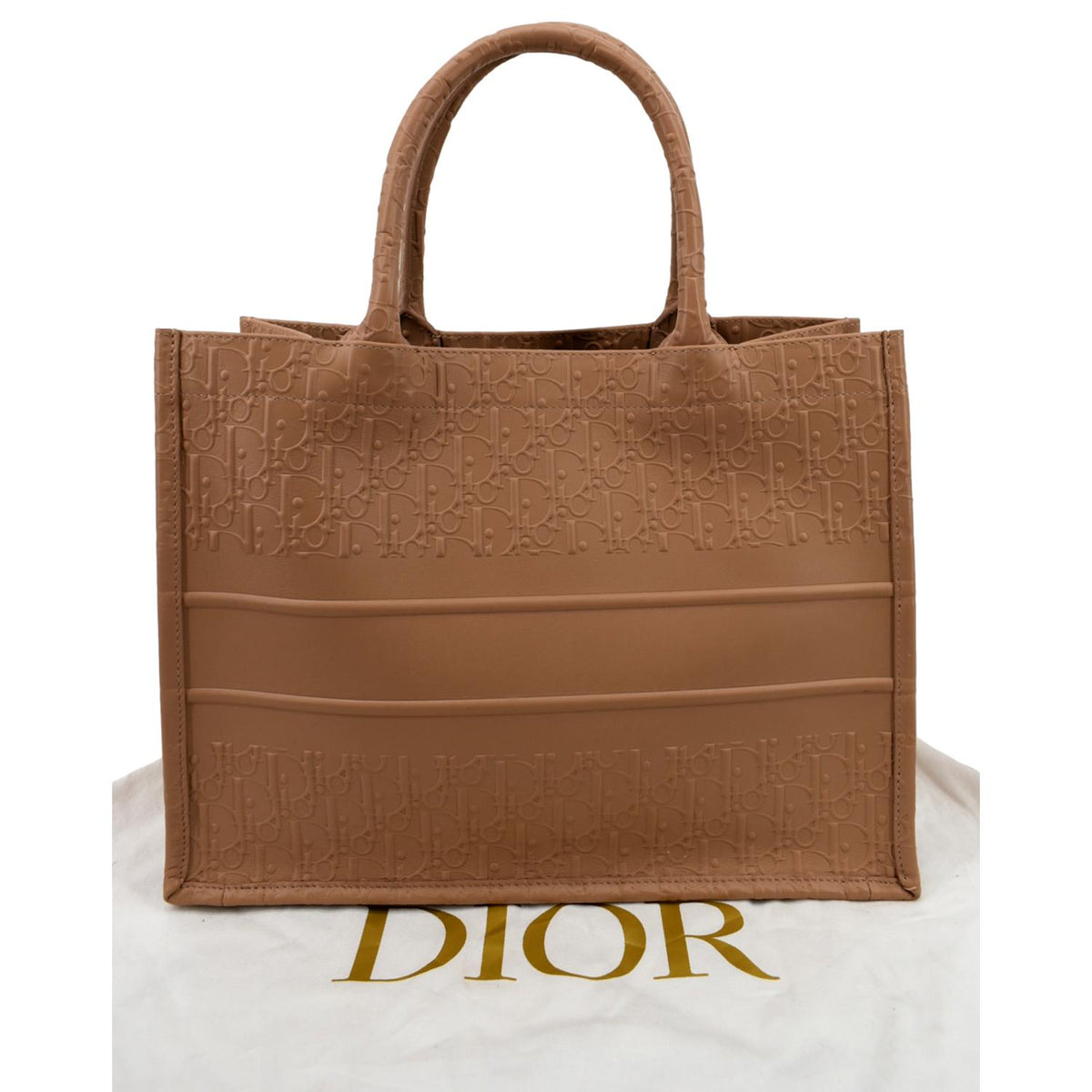 CHRISTIAN DIOR Book Oblique Embossed Calfskin Tote Bag Tan Rovelle Bags