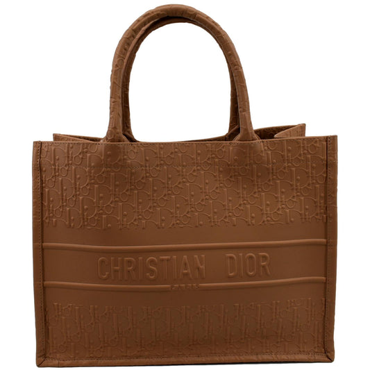 CHRISTIAN DIOR Book Oblique Embossed Calfskin Tote Bag Tan Rovelle Bags