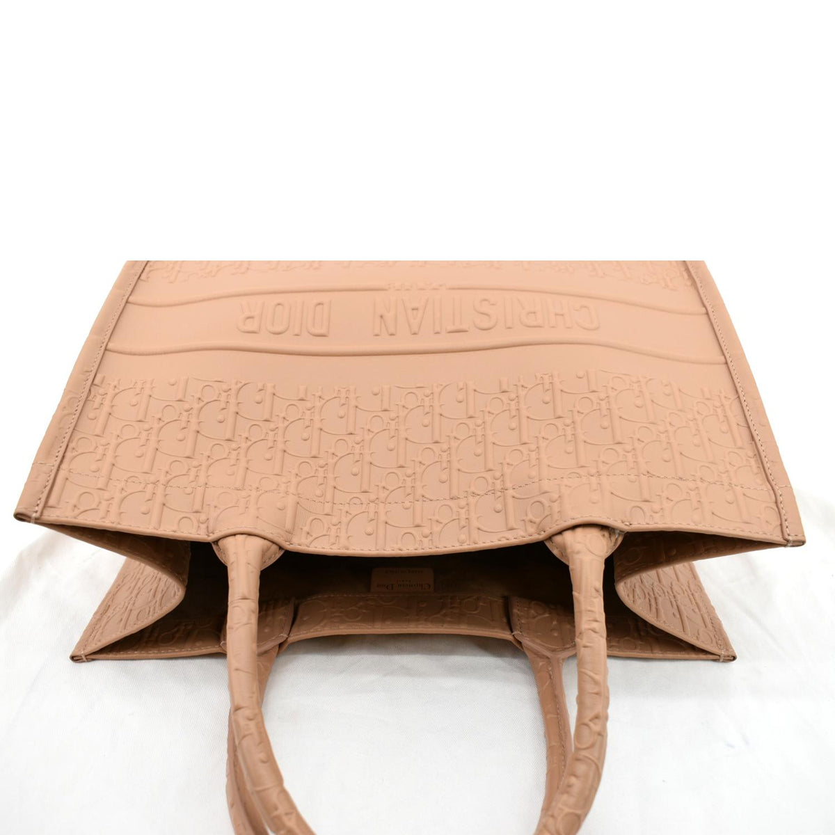 CHRISTIAN DIOR Book Oblique Embossed Calfskin Tote Bag Tan Rovelle Bags