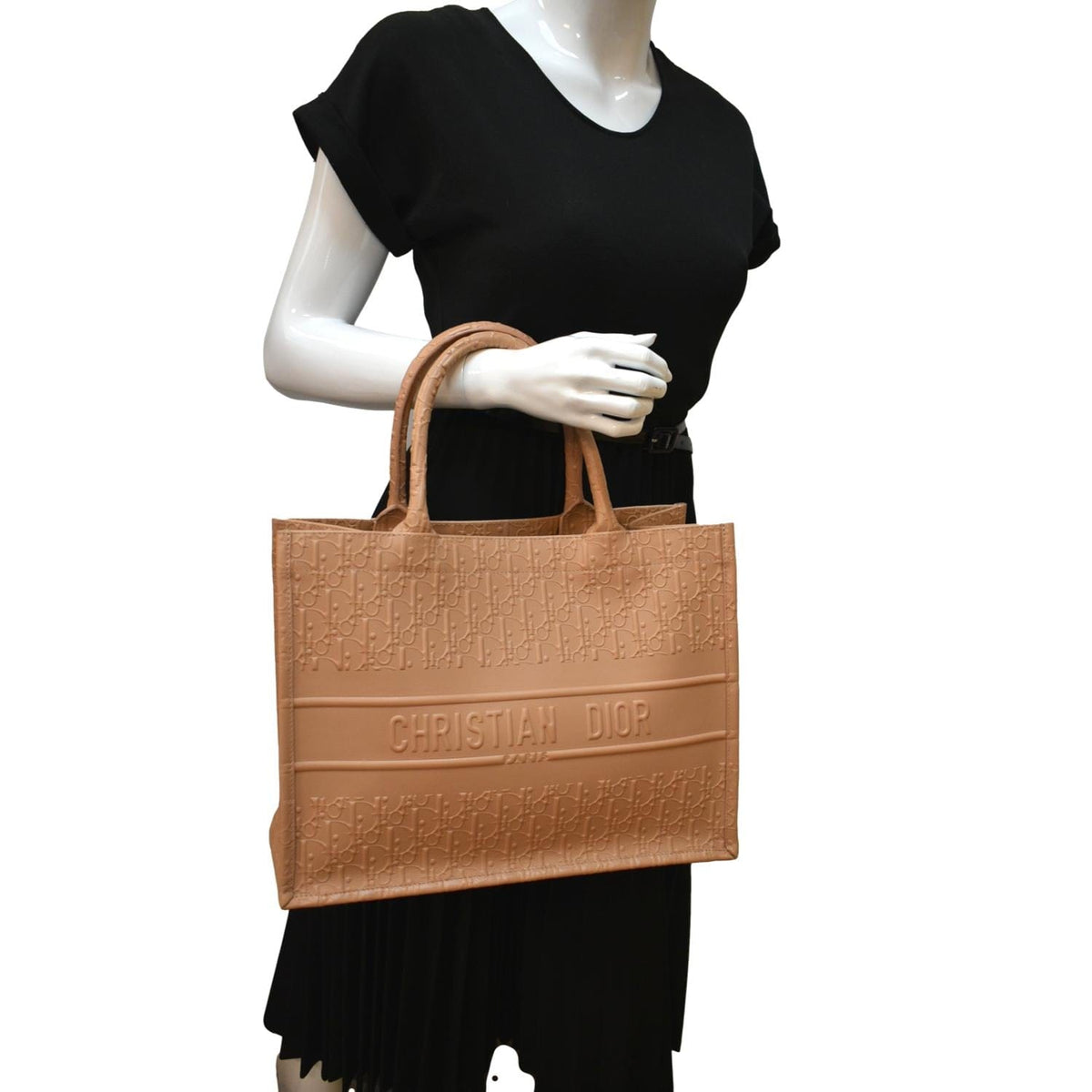 CHRISTIAN DIOR Book Oblique Embossed Calfskin Tote Bag Tan Rovelle Bags