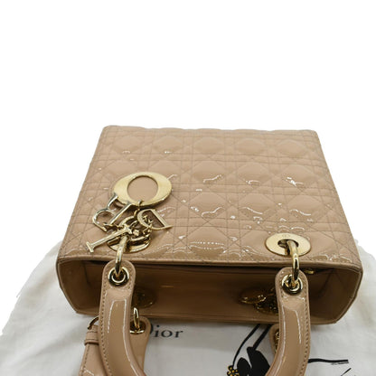 CHRISTIAN DIOR Medium Lady Dior Cannage Patent Leather Shoulder Bag Tan Rovelle Bags