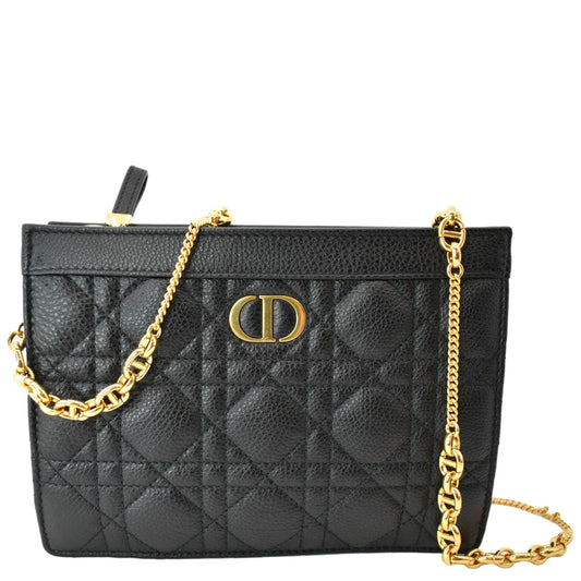 CHRISTIAN DIOR Caro Cannage Calfskin Zipped Pouch Black Rovelle Bags