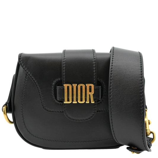 CHRISTIAN DIOR D Fence Calfskin Leather Saddle Bag Black - Hot Deals Rovelle Bags