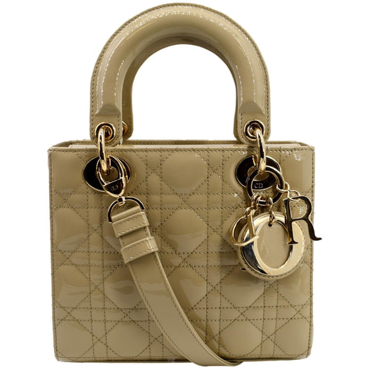CHRISTIAN DIOR Lady Dior Small Patent Leather Shoulder Bag Beige Rovelle Bags