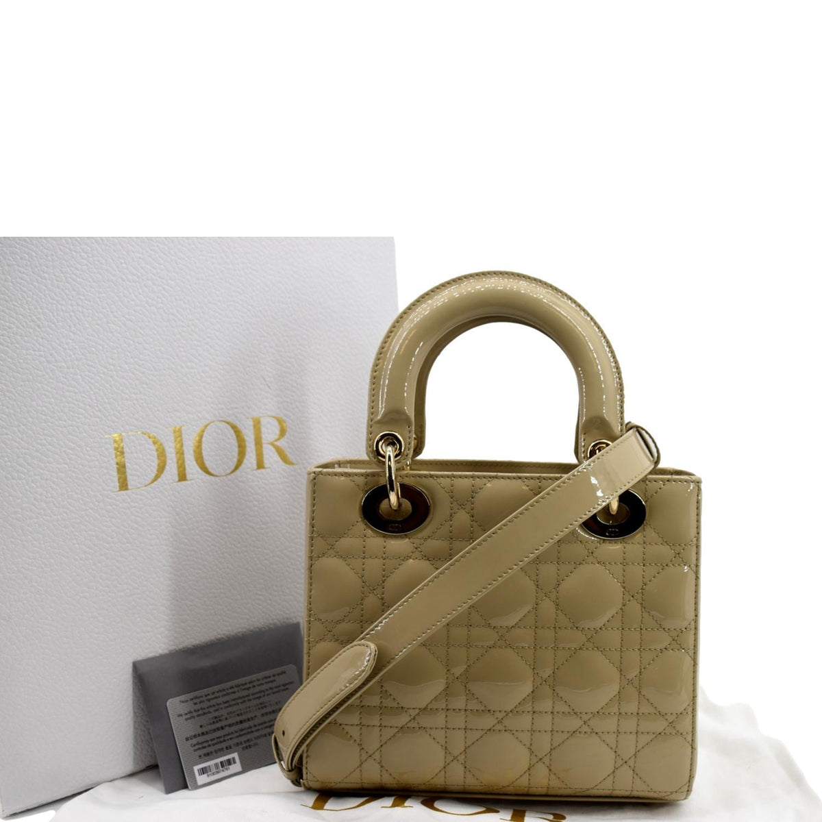 CHRISTIAN DIOR Lady Dior Small Patent Leather Shoulder Bag Beige Rovelle Bags