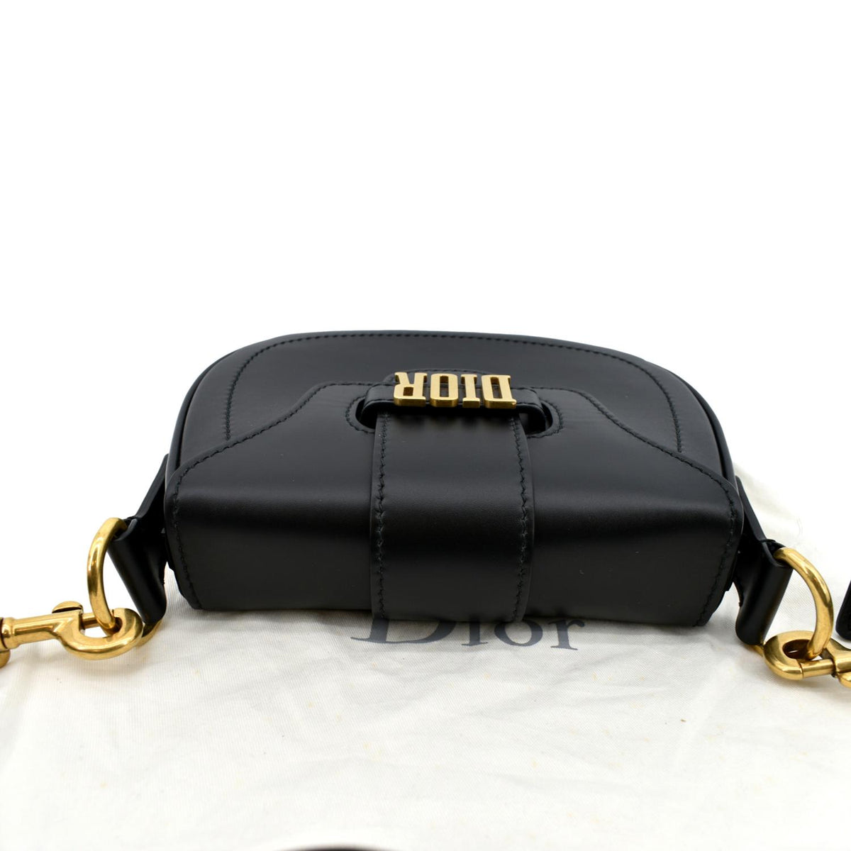 CHRISTIAN DIOR D Fence Calfskin Leather Saddle Bag Black - Hot Deals Rovelle Bags