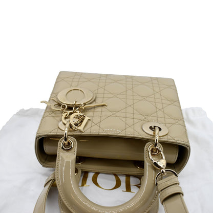 CHRISTIAN DIOR Lady Dior Small Patent Leather Shoulder Bag Beige Rovelle Bags