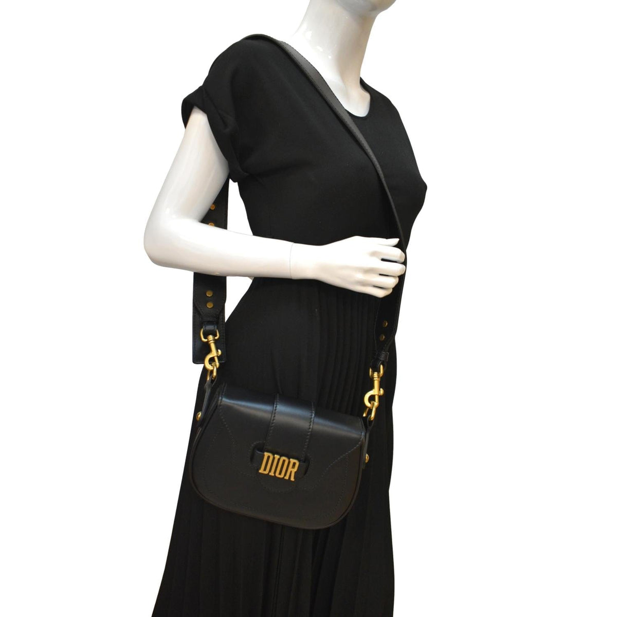 CHRISTIAN DIOR D Fence Calfskin Leather Saddle Bag Black - Hot Deals Rovelle Bags